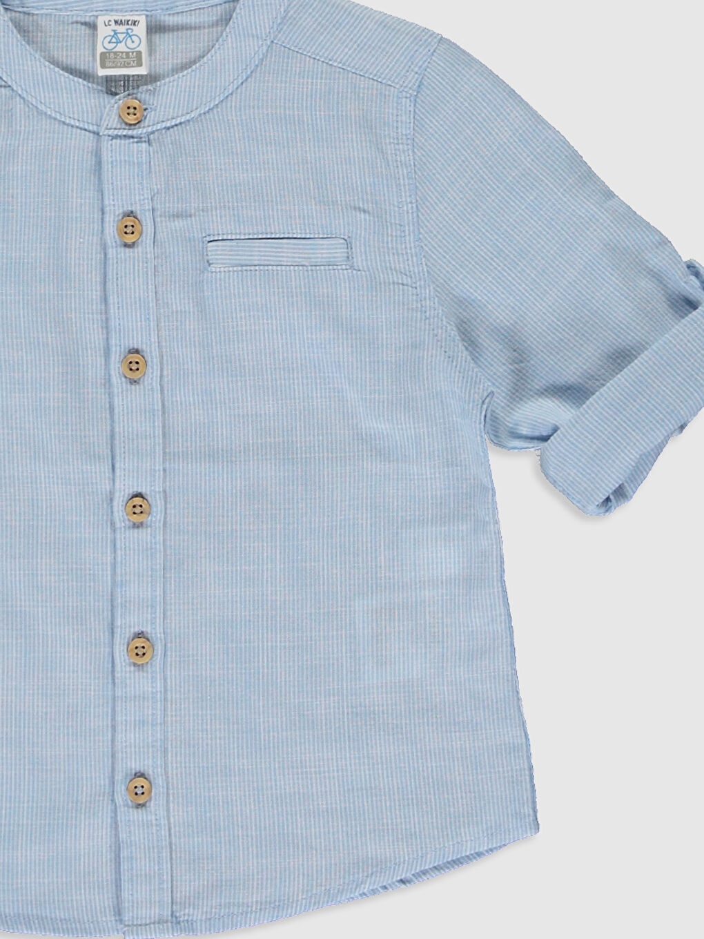 Mavi Hakim Yaka Uzun Kollu Erkek Bebek Gömlek-2