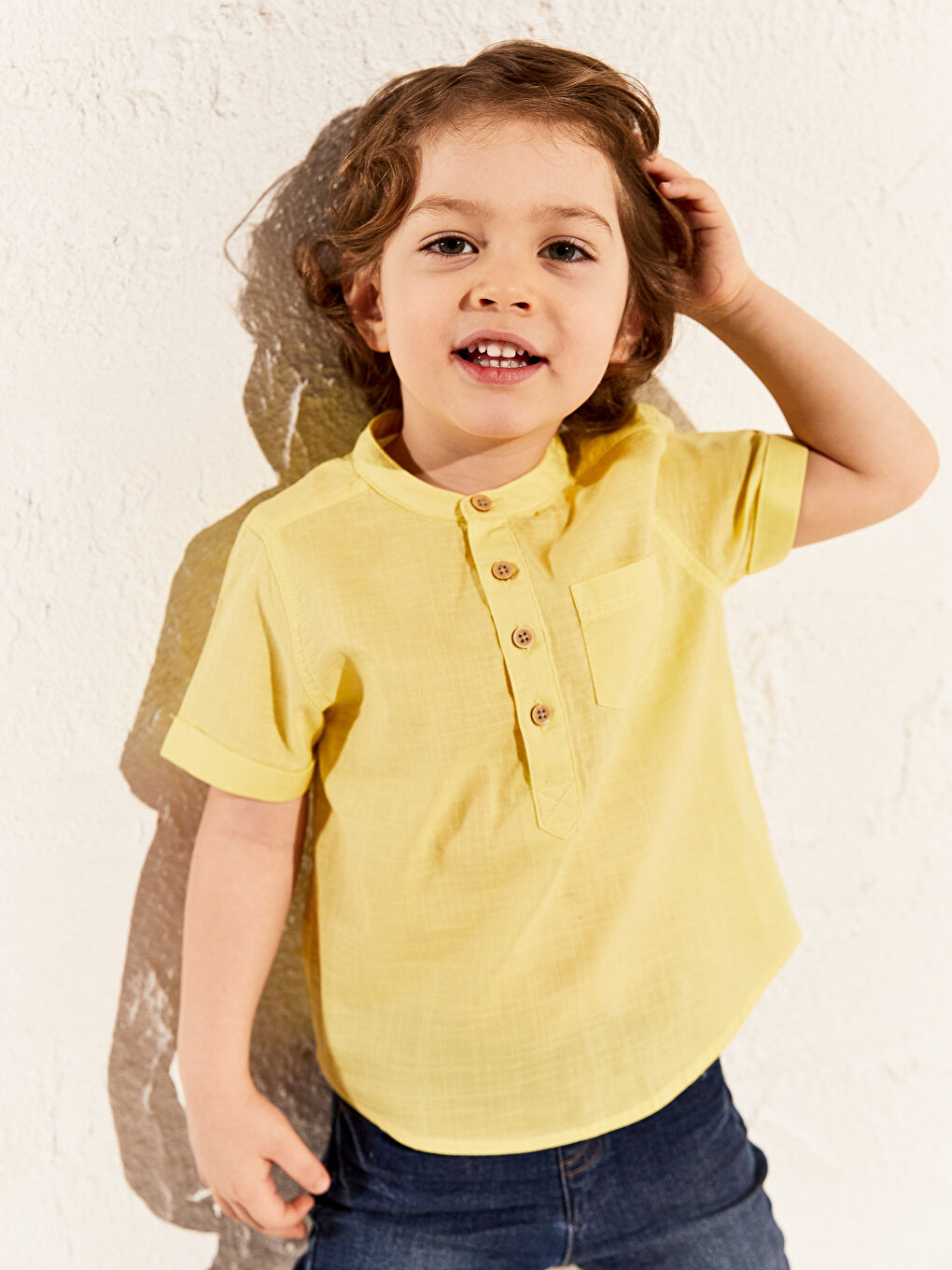 Chemise Basique à Manches Courtes Col Mao pour Bébé Garçons