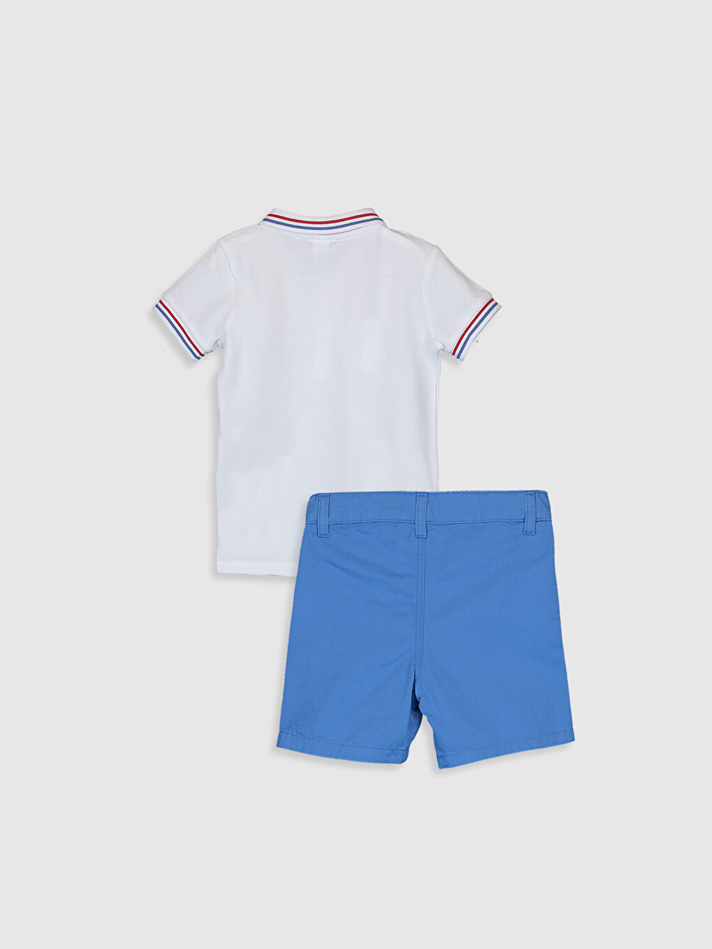 Beyaz Polo Yaka Kısa Kollu Erkek Bebek Tişört ve Şort 2'li Takım-1