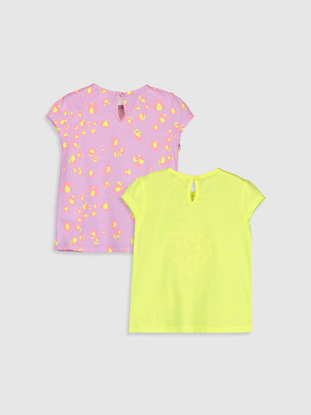 Lila Bisiklet Yaka Kısa Kol Baskılı Kız Bebek Tişört 2'li-1