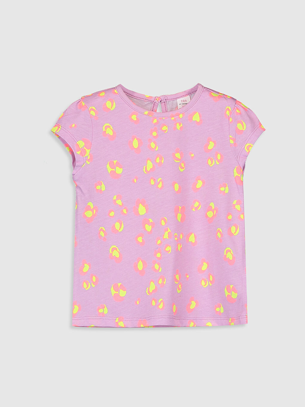 Lila Bisiklet Yaka Kısa Kol Baskılı Kız Bebek Tişört 2'li-3