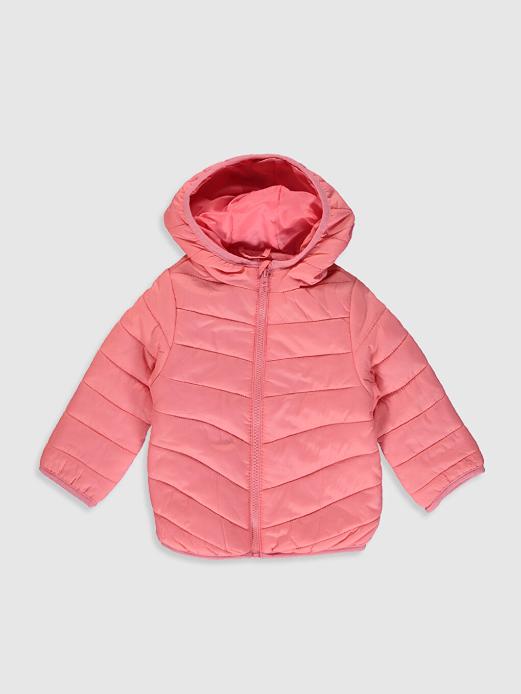 Pembe Kapüşonlu Uzun Kollu Kız Bebek Mont