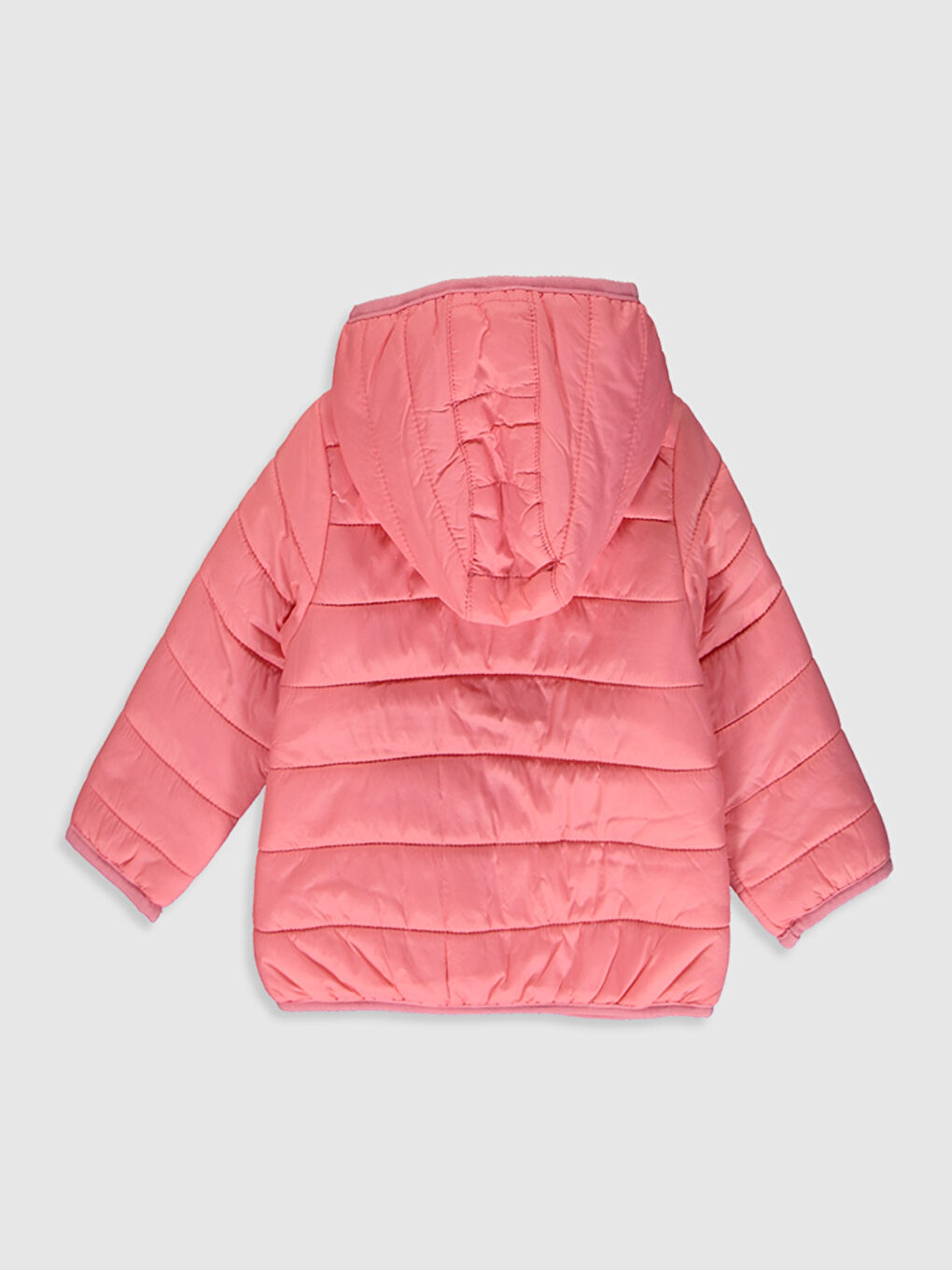 Pembe Kapüşonlu Uzun Kollu Kız Bebek Mont-1