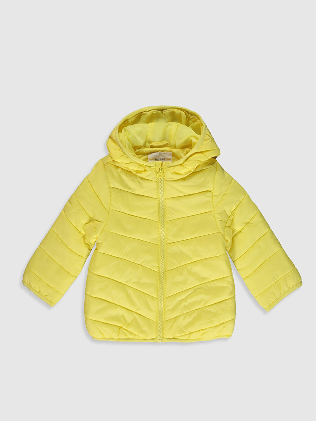 Sarı Kapüşonlu Uzun Kollu Kız Bebek Mont