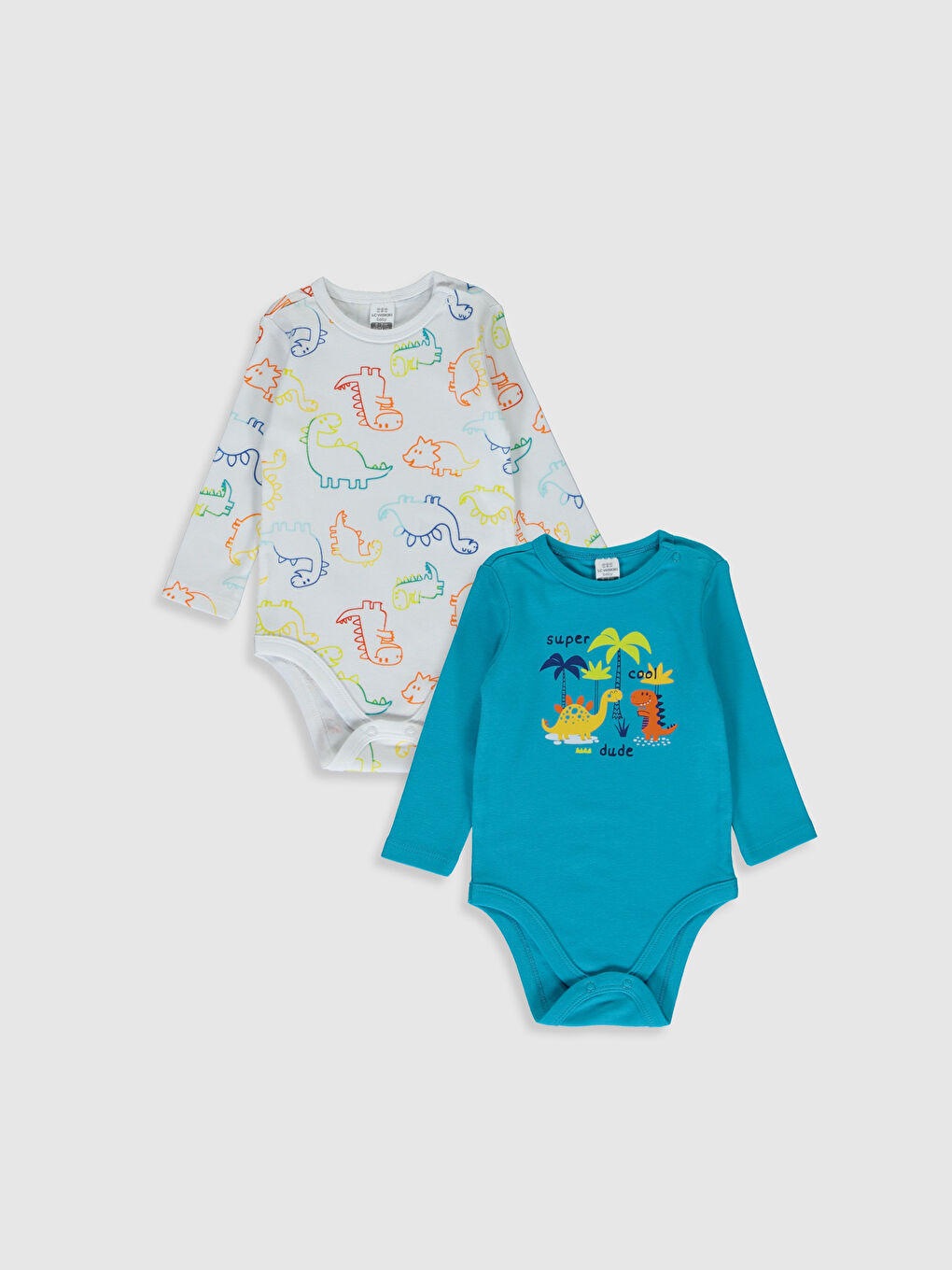 Turkuaz Bisiklet Yaka Uzun Kol Pamuklu Baskılı Erkek Bebek Çıtçıtlı Body 2'li