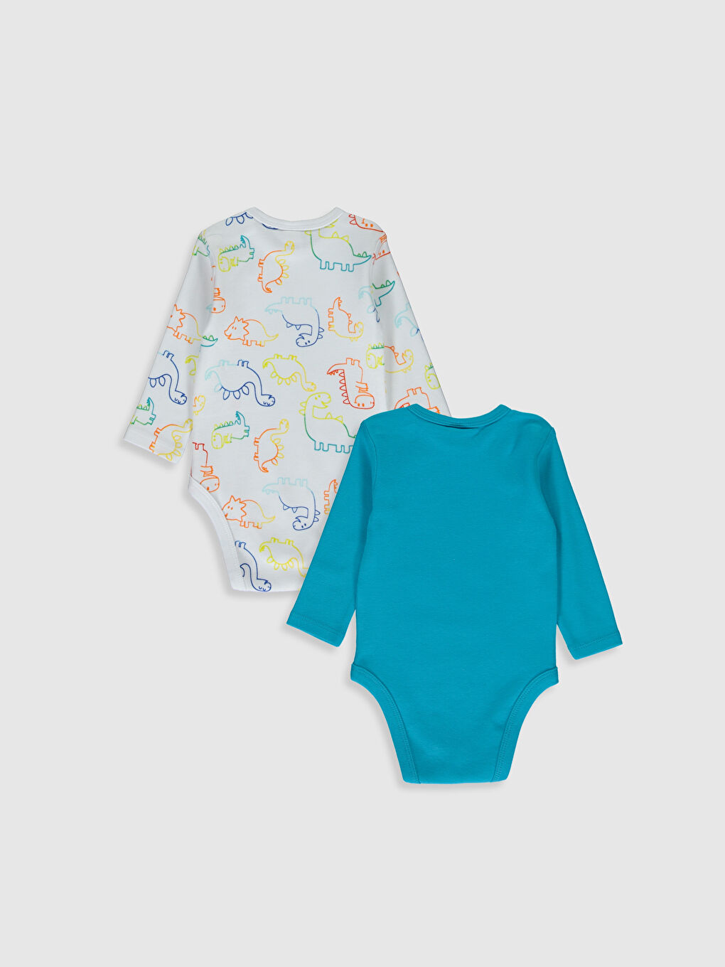 Turkuaz Bisiklet Yaka Uzun Kol Pamuklu Baskılı Erkek Bebek Çıtçıtlı Body 2'li-1
