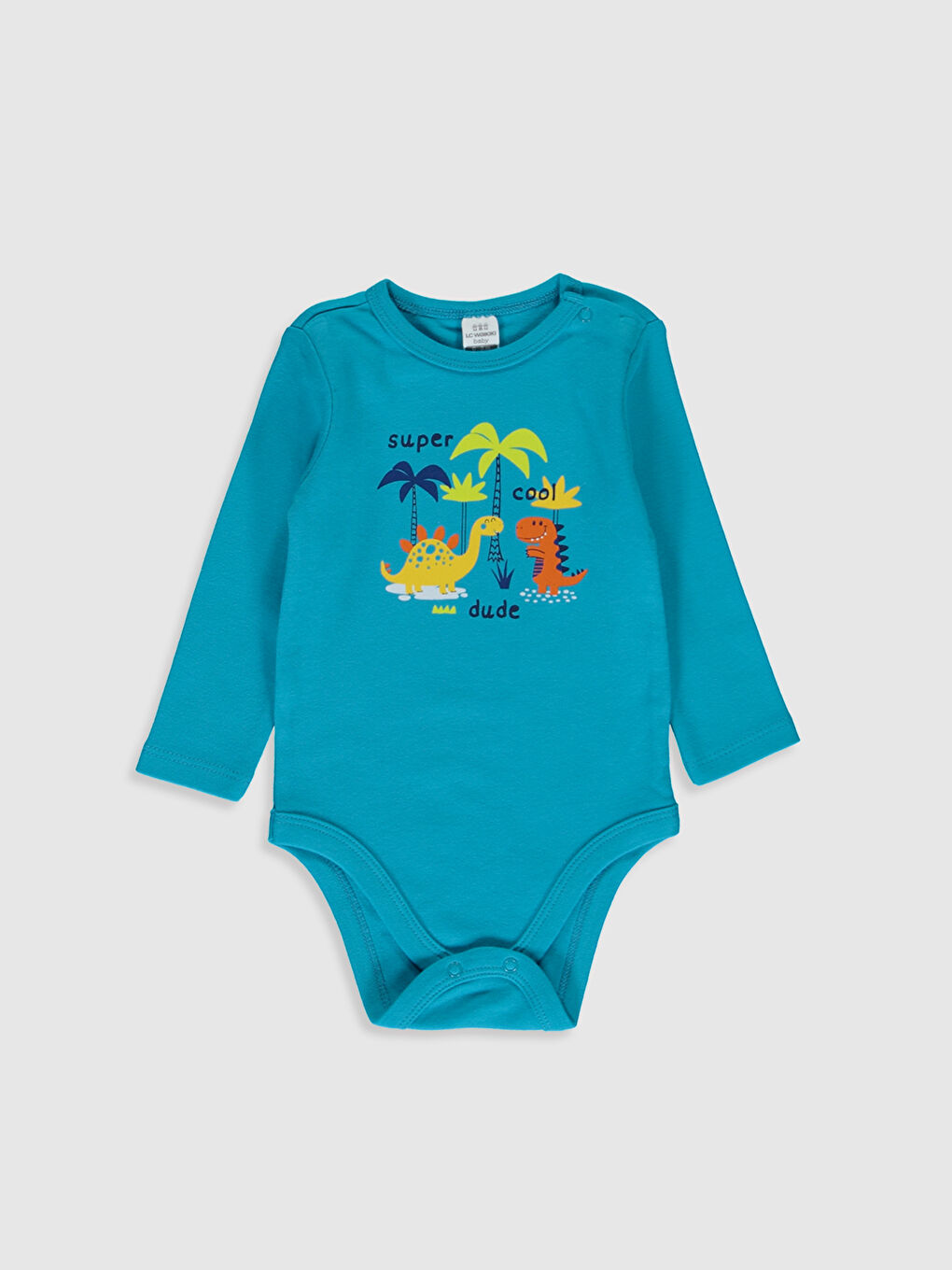 Turkuaz Bisiklet Yaka Uzun Kol Pamuklu Baskılı Erkek Bebek Çıtçıtlı Body 2'li-2