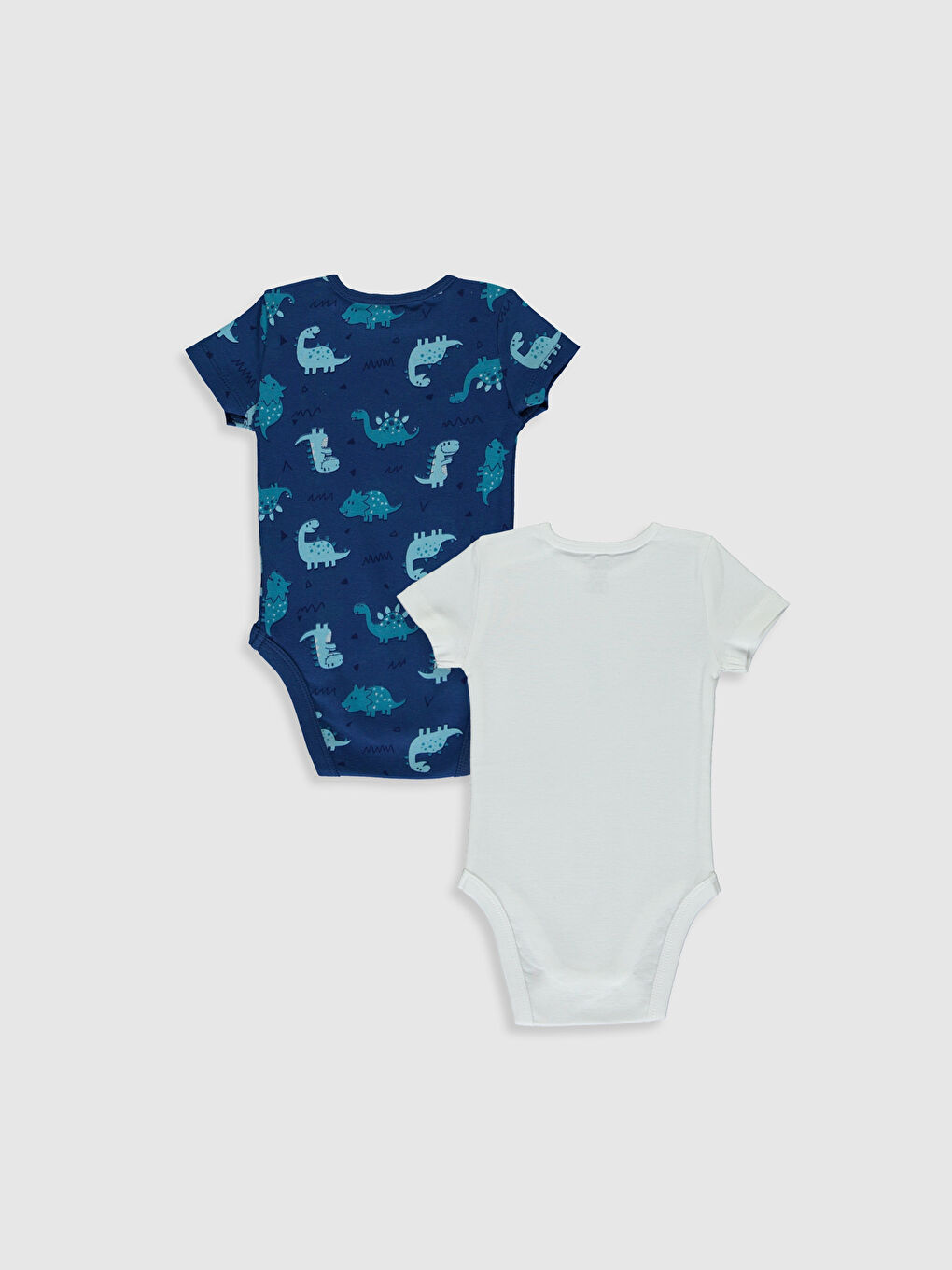 Beyaz Bisiklet Yaka Kısa Kol Baskılı Erkek Bebek Çıtçıtlı Body 2'li-1