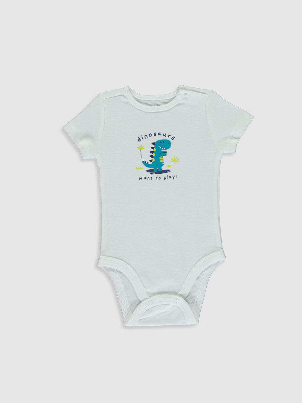 Beyaz Bisiklet Yaka Kısa Kol Baskılı Erkek Bebek Çıtçıtlı Body 2'li-2