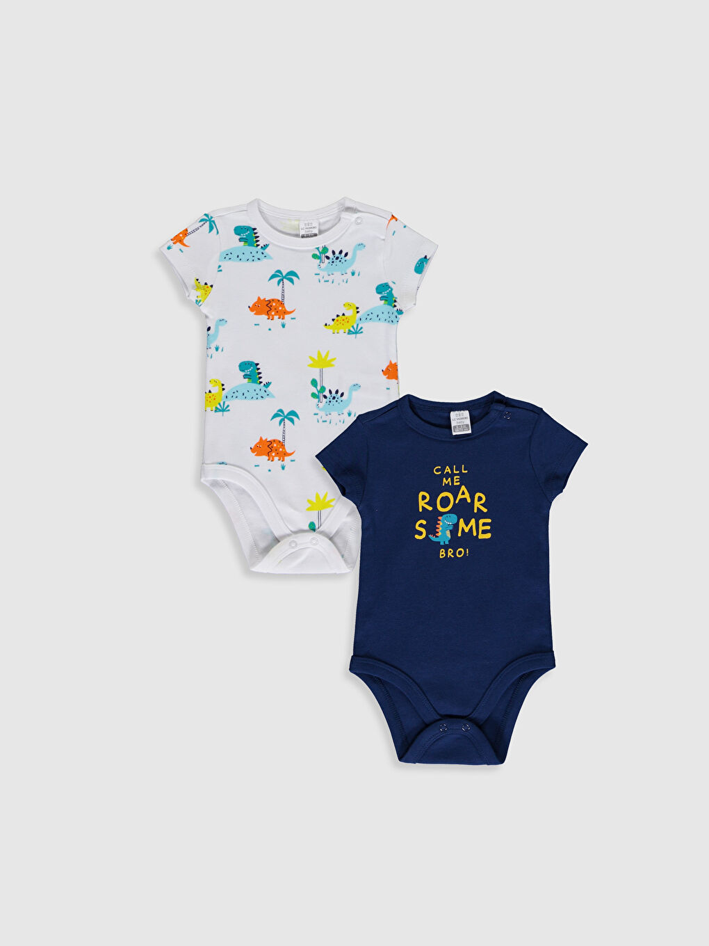 Lacivert Bisiklet Yaka Kısa Kol Baskılı Erkek Bebek Çıtçıtlı Body 2'li