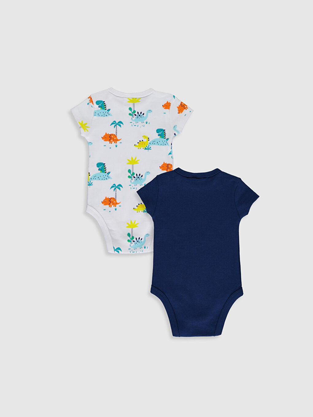 Lacivert Bisiklet Yaka Kısa Kol Baskılı Erkek Bebek Çıtçıtlı Body 2'li-1