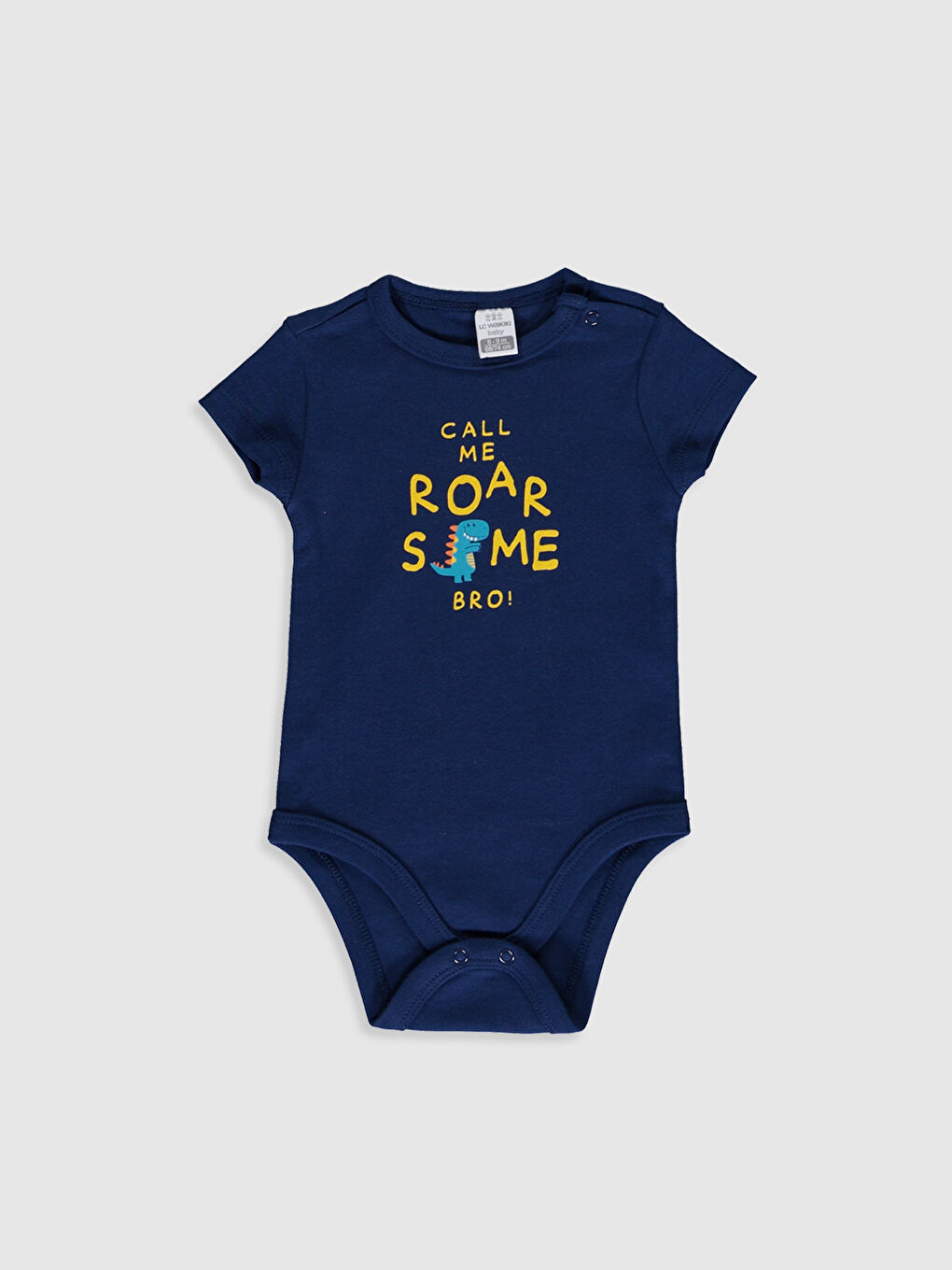 Lacivert Bisiklet Yaka Kısa Kol Baskılı Erkek Bebek Çıtçıtlı Body 2'li-2