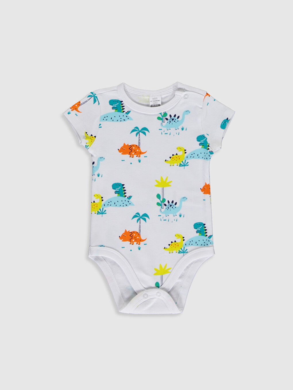 Lacivert Bisiklet Yaka Kısa Kol Baskılı Erkek Bebek Çıtçıtlı Body 2'li-3