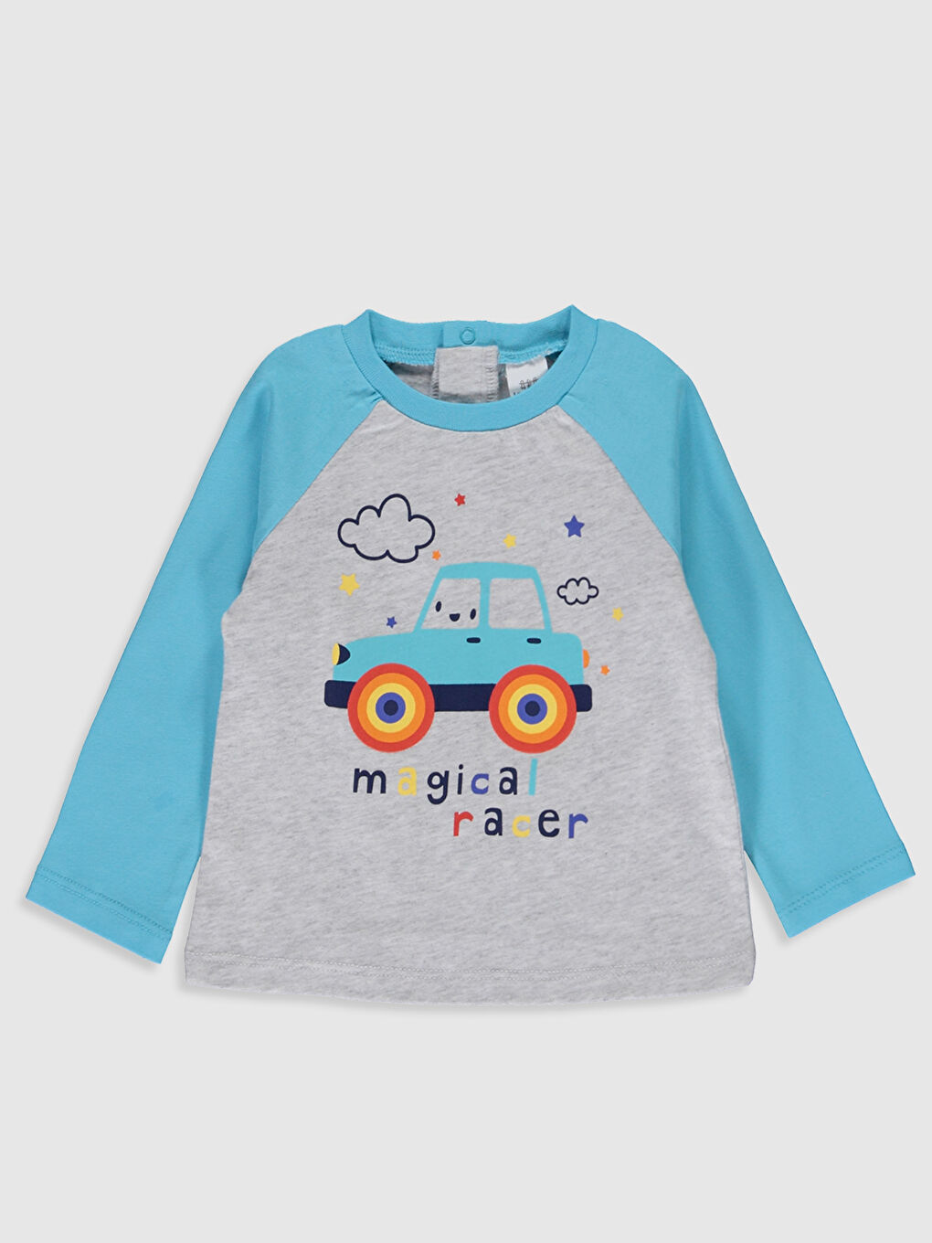 Beyaz Bisiklet Yaka Uzun Kol Baskılı Erkek Bebek Pijama Takımı-2