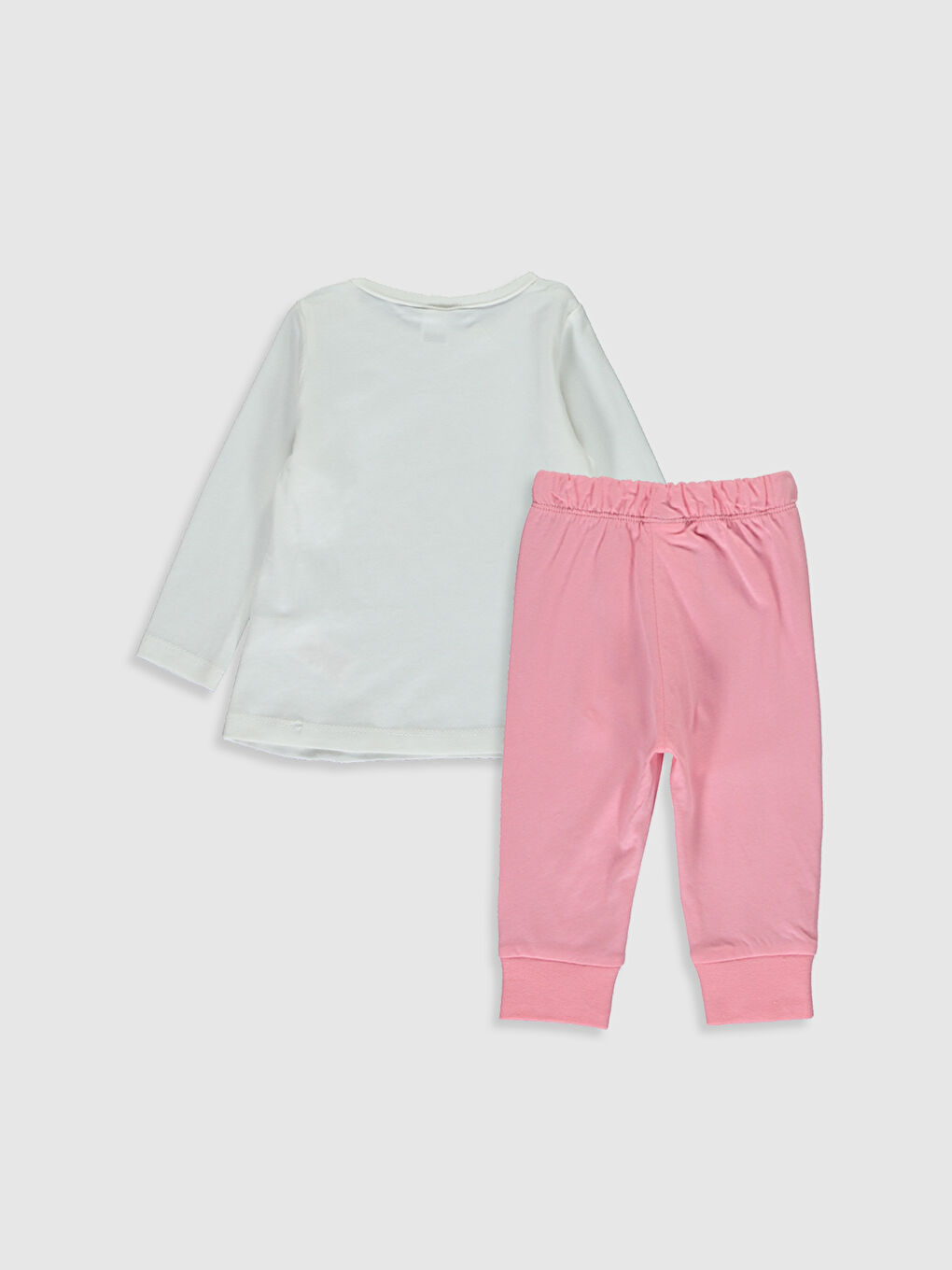 Ekru Bisiklet Yaka Uzun Kol Baskılı Kız Bebek Pijama Takımı-1