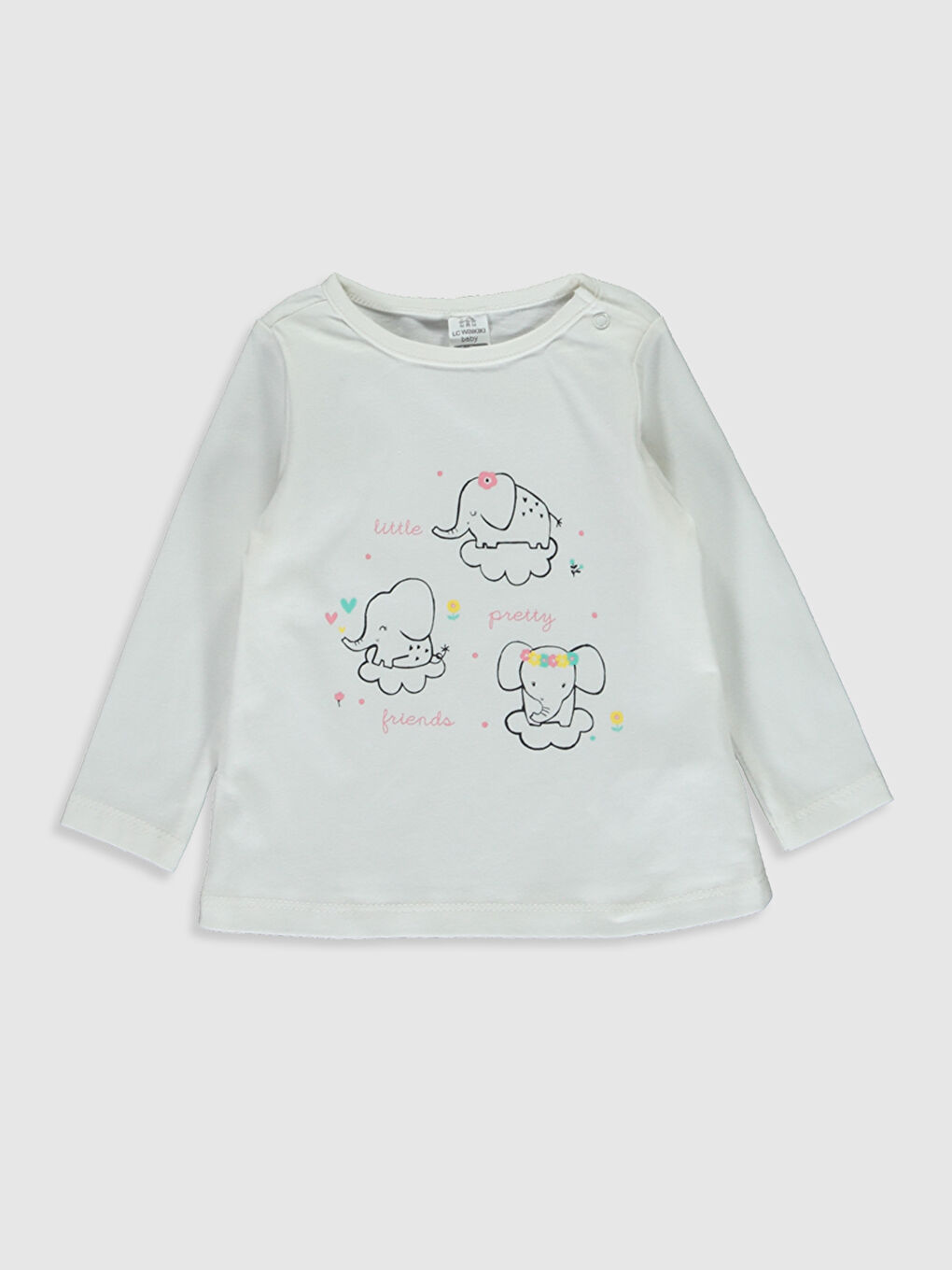 Ekru Bisiklet Yaka Uzun Kol Baskılı Kız Bebek Pijama Takımı-2