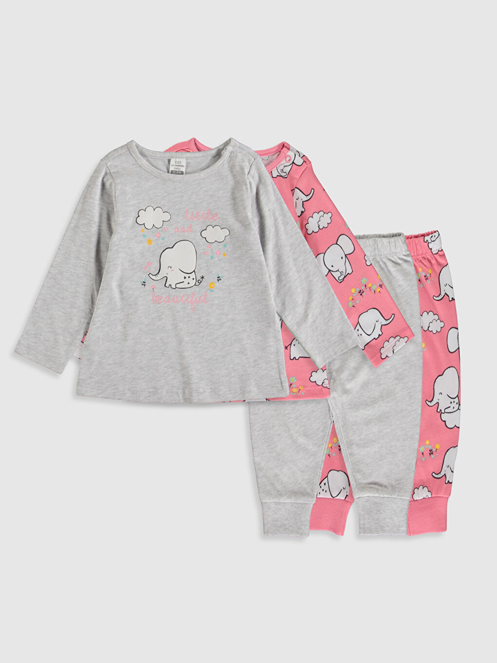 طقم بيجامة بناتي ياقة دائرية كم طويل 4 قطع