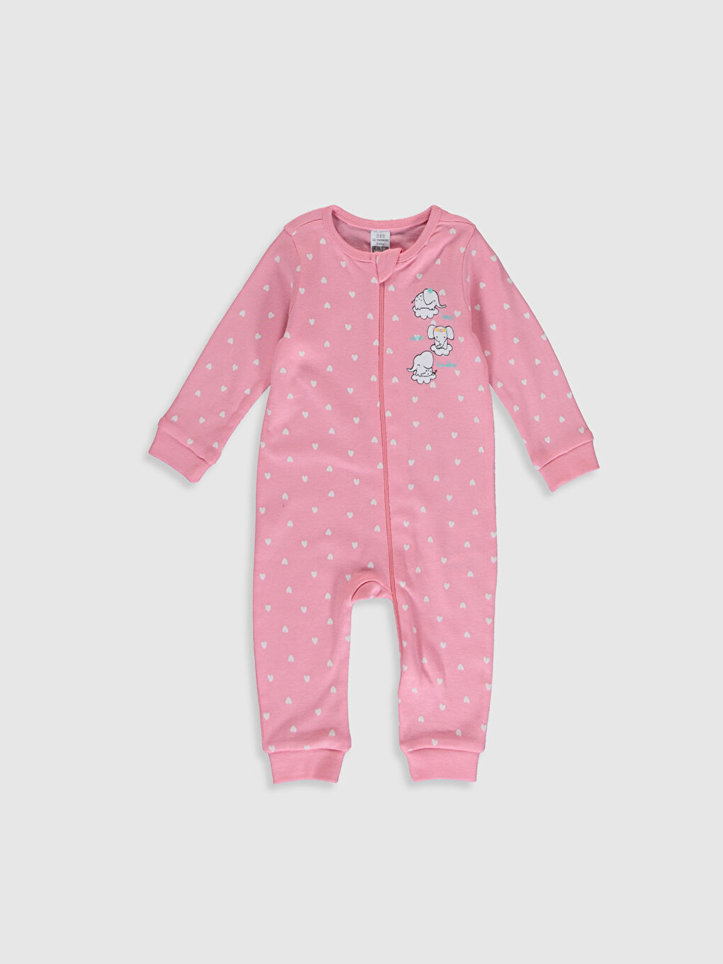 Pembe Bisiklet Yaka Uzun Kol Baskılı Kız Bebek Fermuarlı Tulum