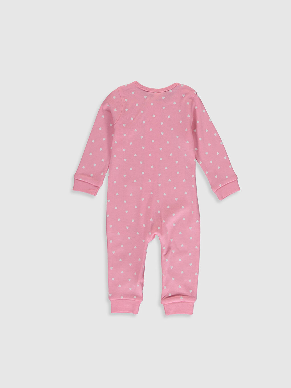 Pembe Bisiklet Yaka Uzun Kol Baskılı Kız Bebek Fermuarlı Tulum-1