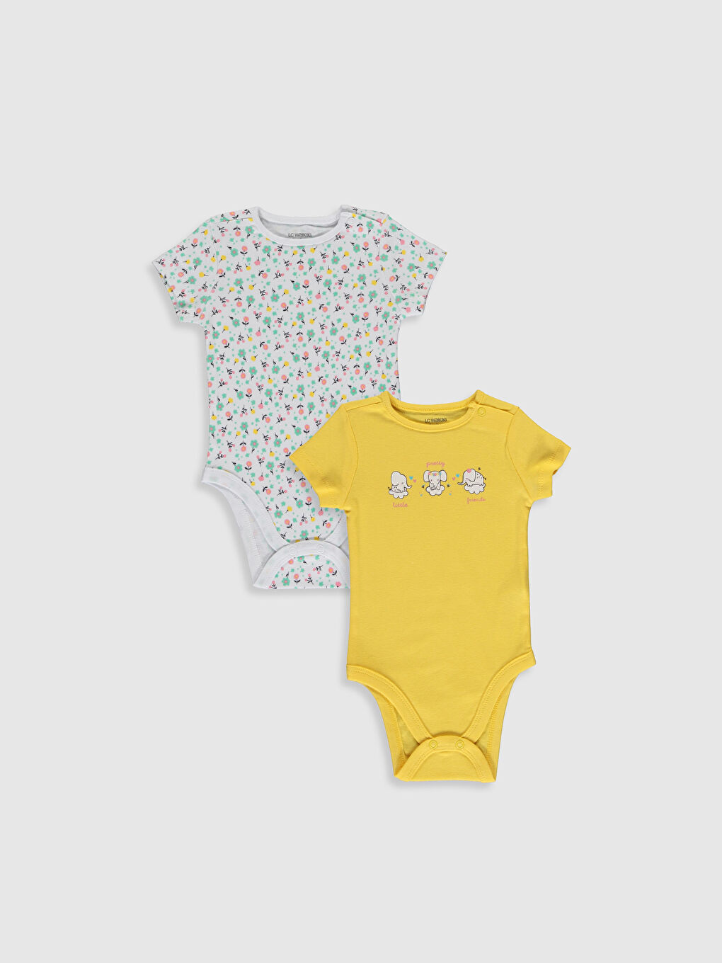 Sarı Bisiklet Yaka Kısa Kollu Kız Bebek Çıtçıtlı Bodysuit 2'li