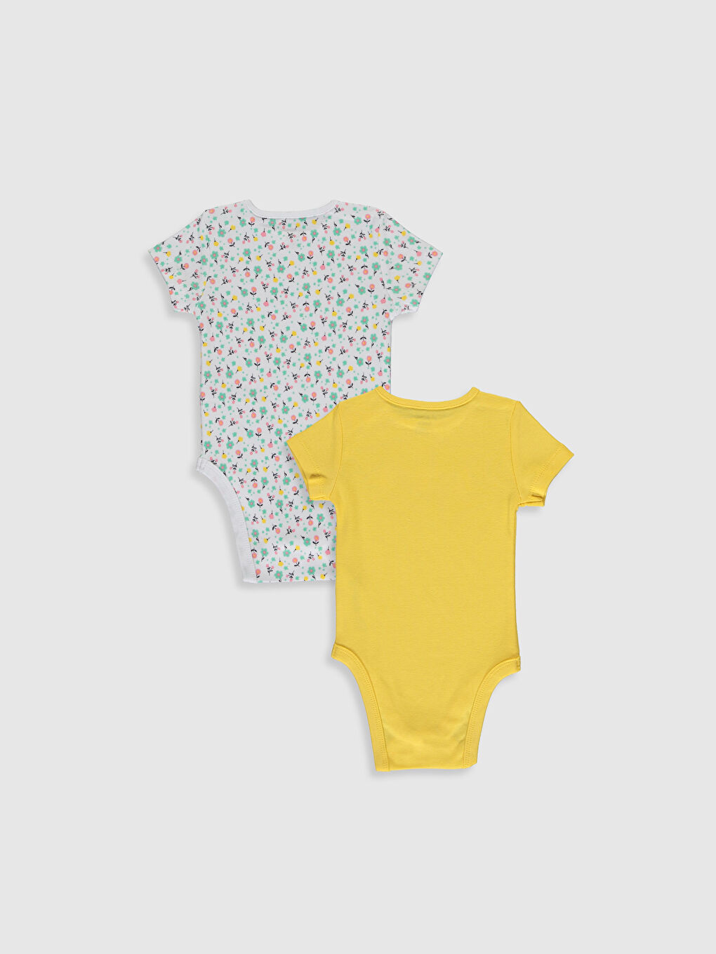 Sarı Bisiklet Yaka Kısa Kollu Kız Bebek Çıtçıtlı Bodysuit 2'li-1