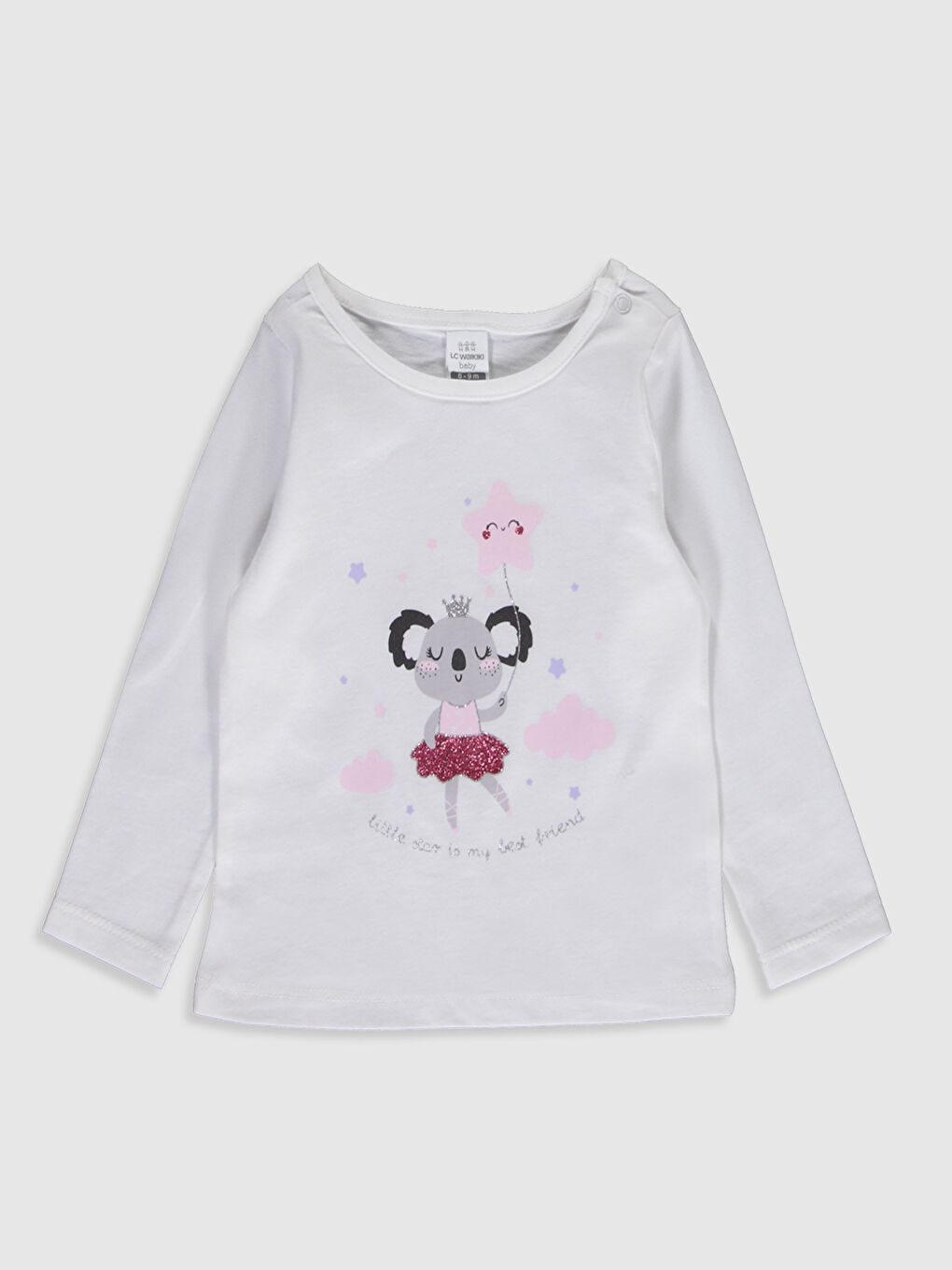 Ekru Bisiklet Yaka Uzun Kol Baskılı Pamuklu Kız Bebek Pijama Takımı 3'lü-3