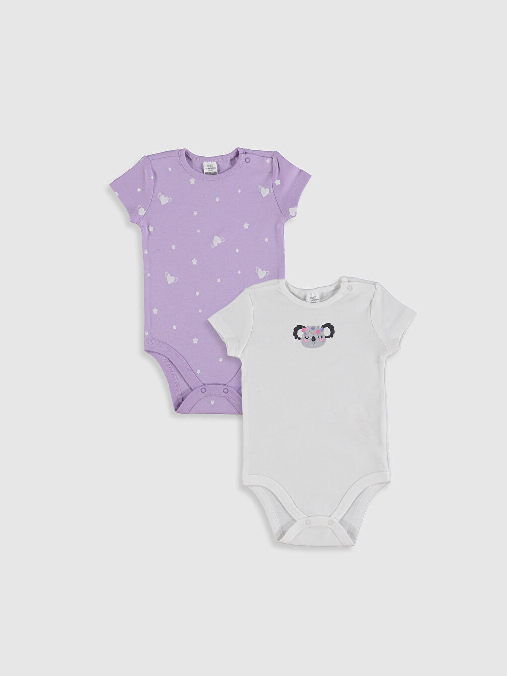 Ekru Bisiklet Yaka Kısa Kollu Kız Bebek Çıtçıtlı Bodysuit 2'li