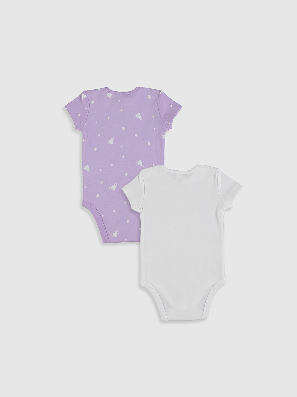 Ekru Bisiklet Yaka Kısa Kollu Kız Bebek Çıtçıtlı Bodysuit 2'li-1