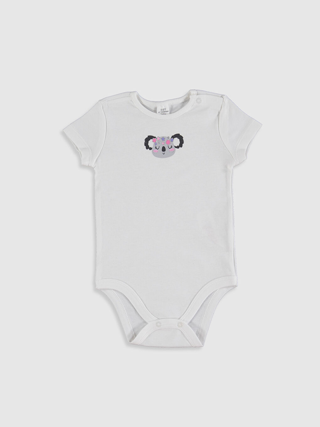 Ekru Bisiklet Yaka Kısa Kollu Kız Bebek Çıtçıtlı Bodysuit 2'li-2