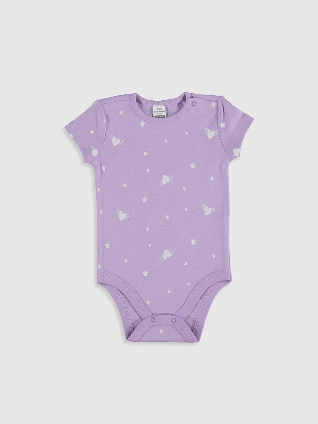 Ekru Bisiklet Yaka Kısa Kollu Kız Bebek Çıtçıtlı Bodysuit 2'li-3