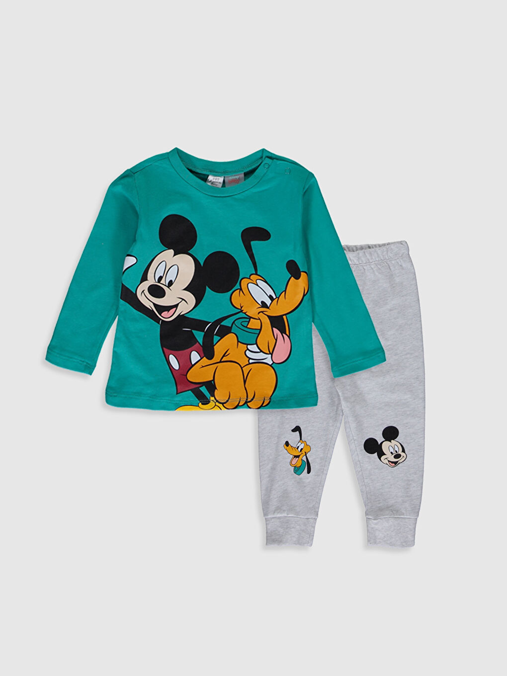 Yeşil Bisiklet Yaka Uzun Kollu Disney Baskılı Erkek Bebek Pijama Takımı