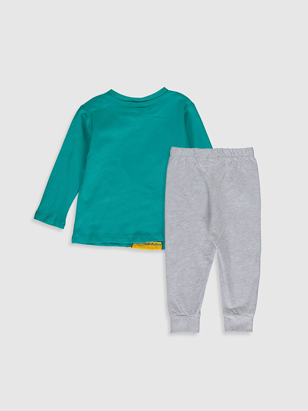 Yeşil Bisiklet Yaka Uzun Kollu Disney Baskılı Erkek Bebek Pijama Takımı-1