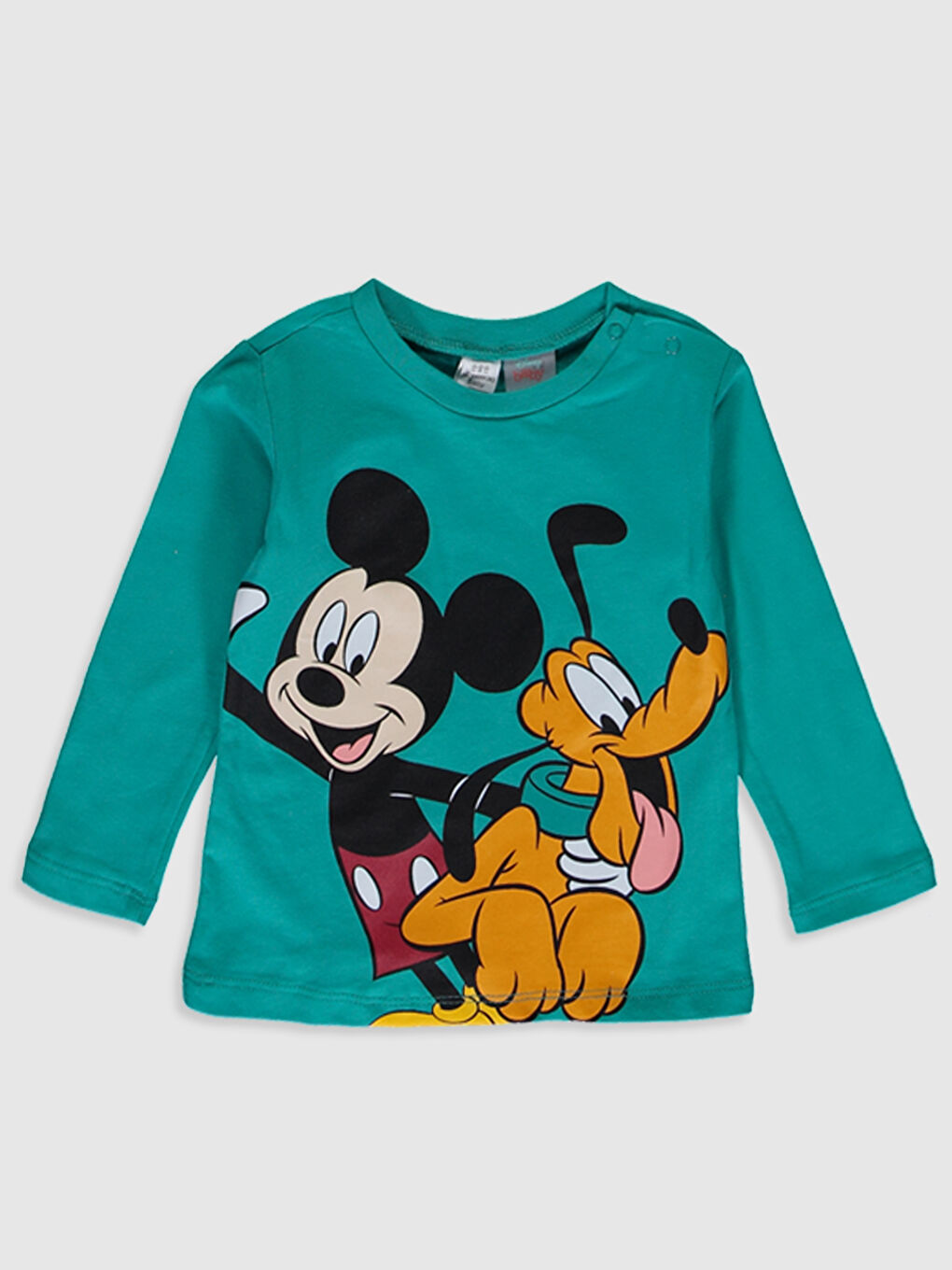 Yeşil Bisiklet Yaka Uzun Kollu Disney Baskılı Erkek Bebek Pijama Takımı-2