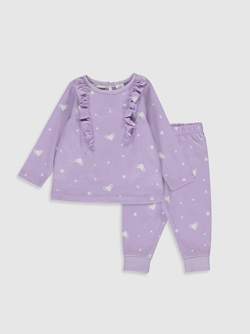 Mor Bisiklet Yaka Uzun Kol Baskılı Kız Bebek Pijama Takımı