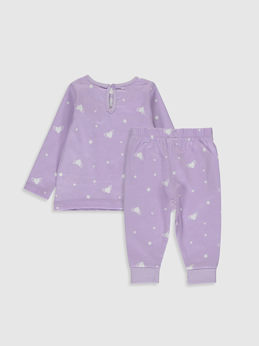 Mor Bisiklet Yaka Uzun Kol Baskılı Kız Bebek Pijama Takımı-1