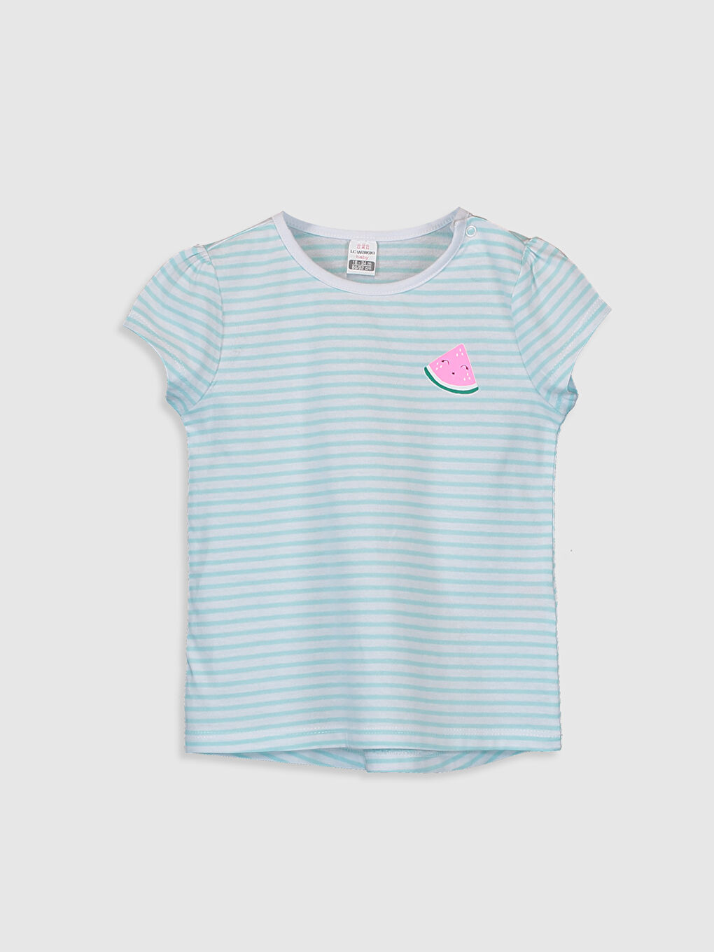 Turkuaz Bisiklet Yaka Kısa Kollu Pamuklu Kız Bebek Tişört