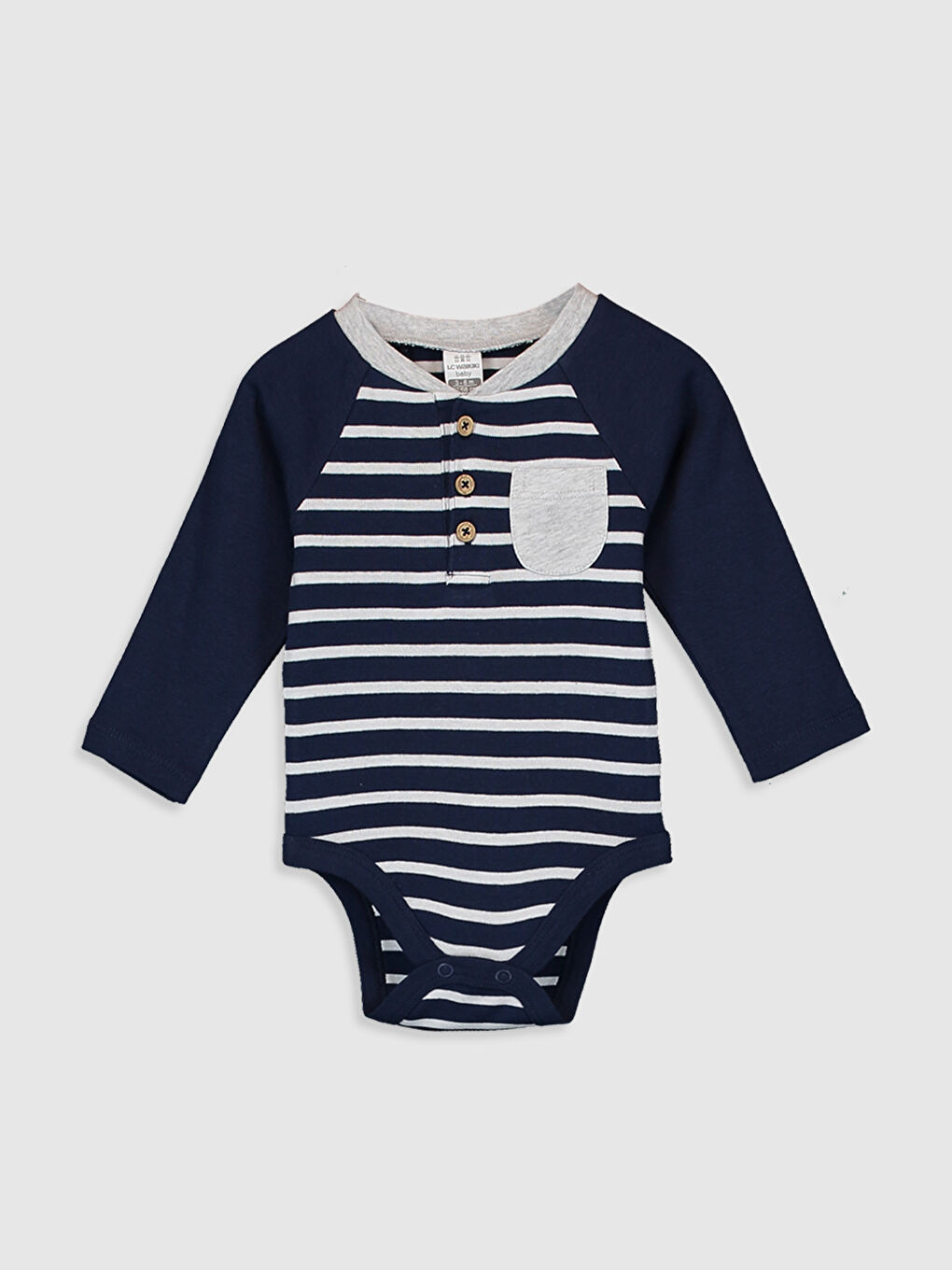 Lacivert Bisiklet Yaka Uzun Kollu Erkek Bebek Çıtçıtlı Bodysuit