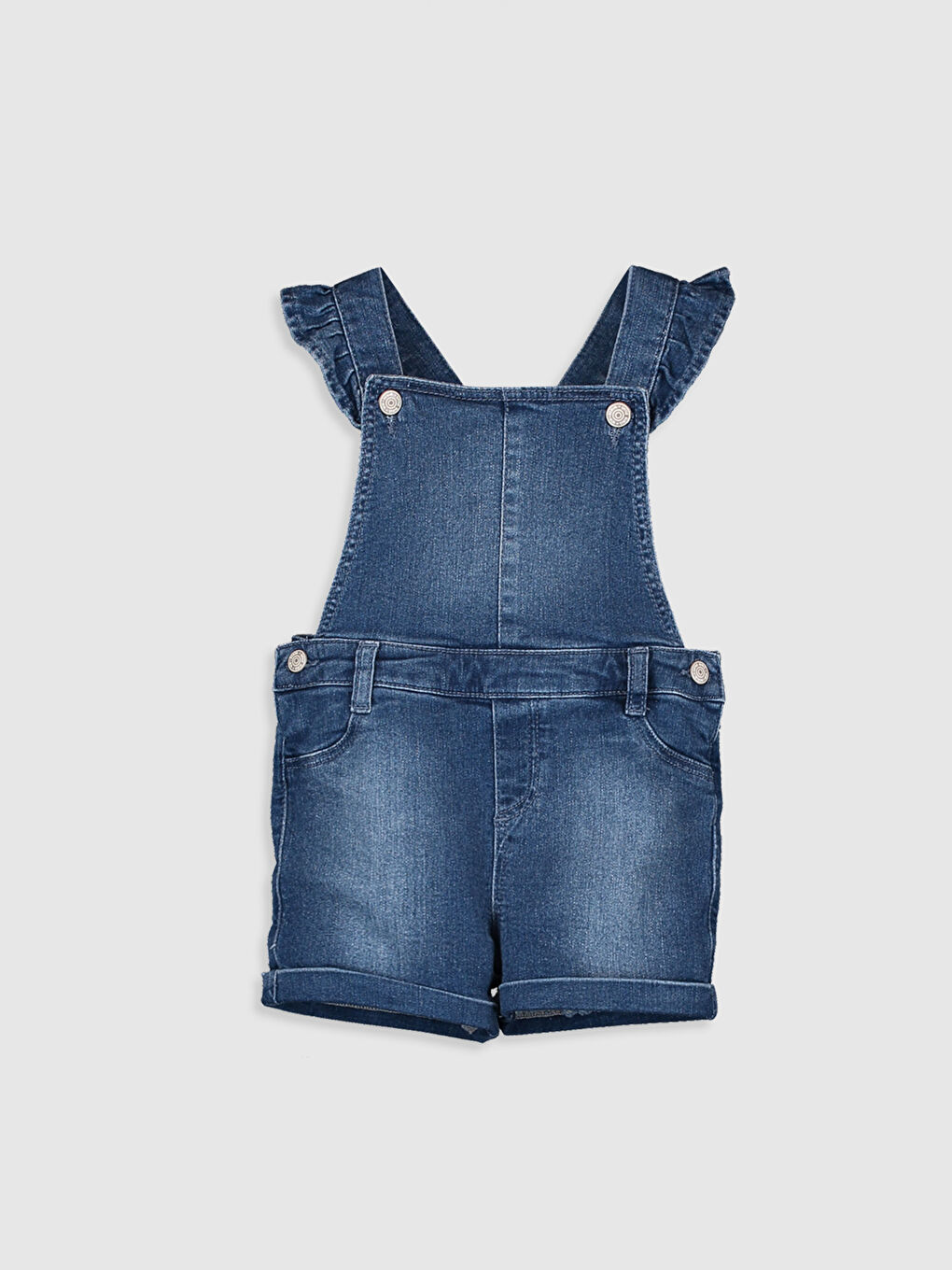 İndigo Askılı Basic Pamuklu Kız Bebek Jean Salopet