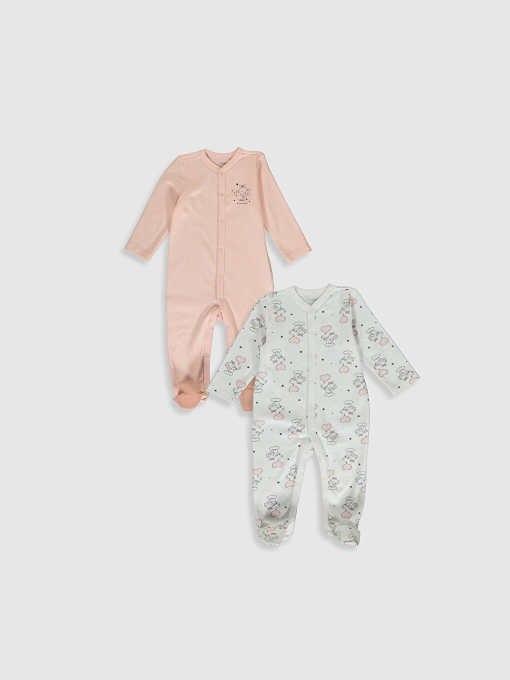 V Neck Long Sleeve Printed Baby Girl Jumpsuit 2 Pieces-1