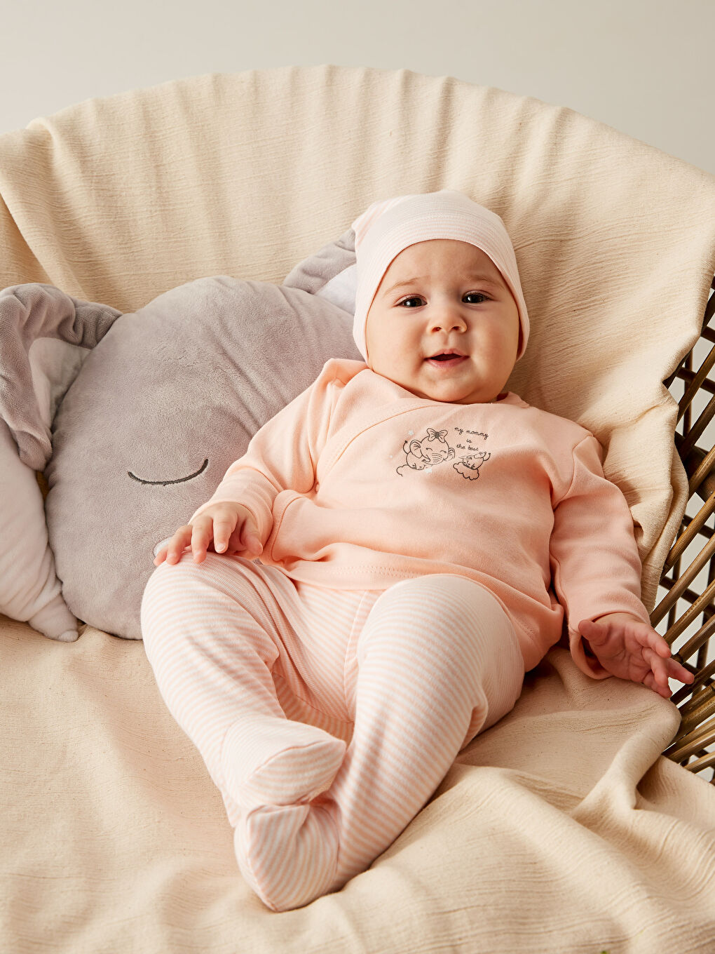 Pembe Bisiklet Yaka Baskılı Pamuklu Kız Bebek Hastane Çıkış Seti