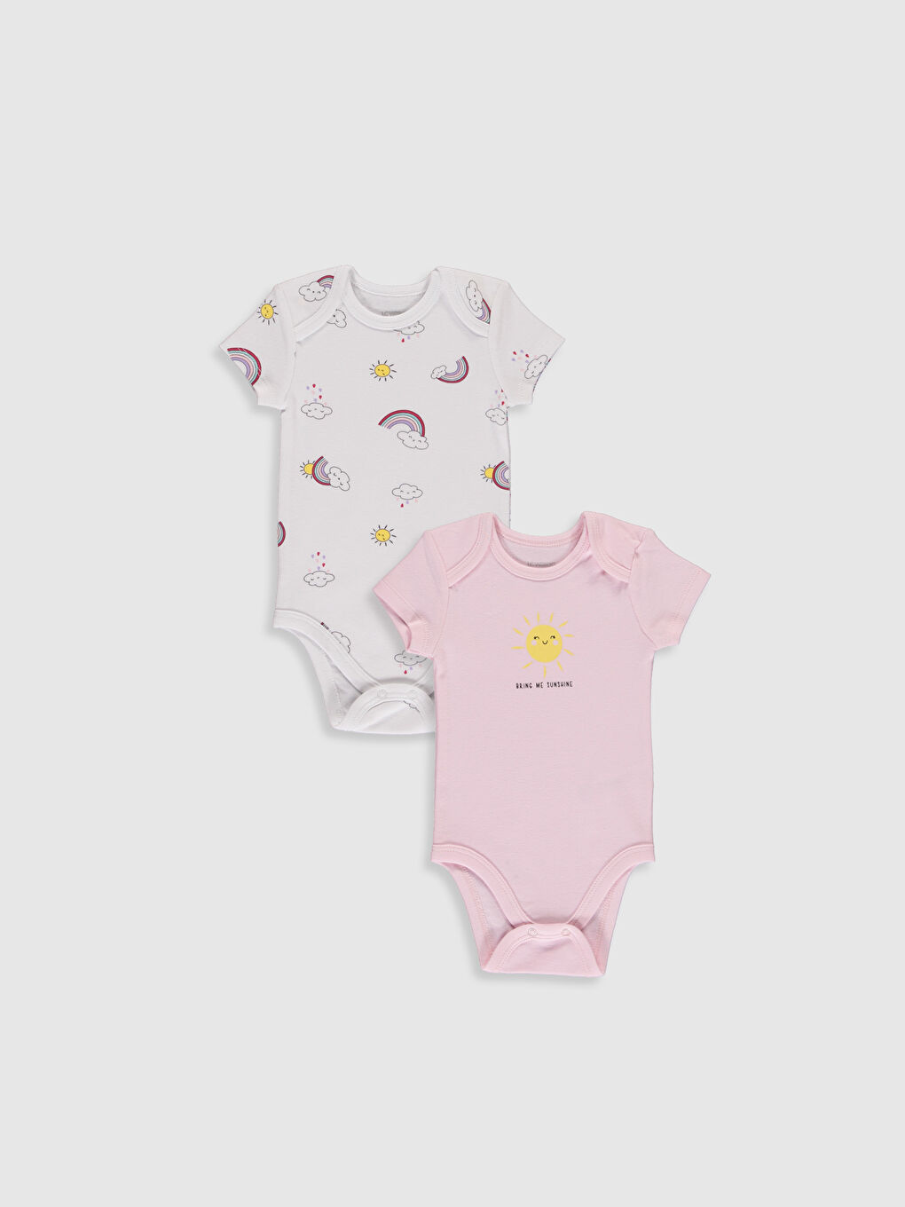 Beyaz Bisiklet Yaka Kısa Kollu Kız Bebek Çıtçıtlı Bodysuit