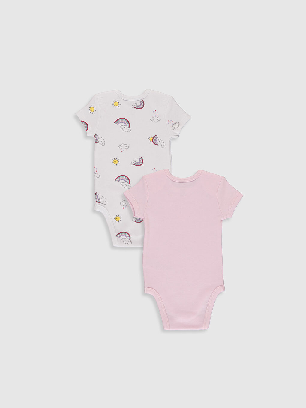 Beyaz Bisiklet Yaka Kısa Kollu Kız Bebek Çıtçıtlı Bodysuit-1