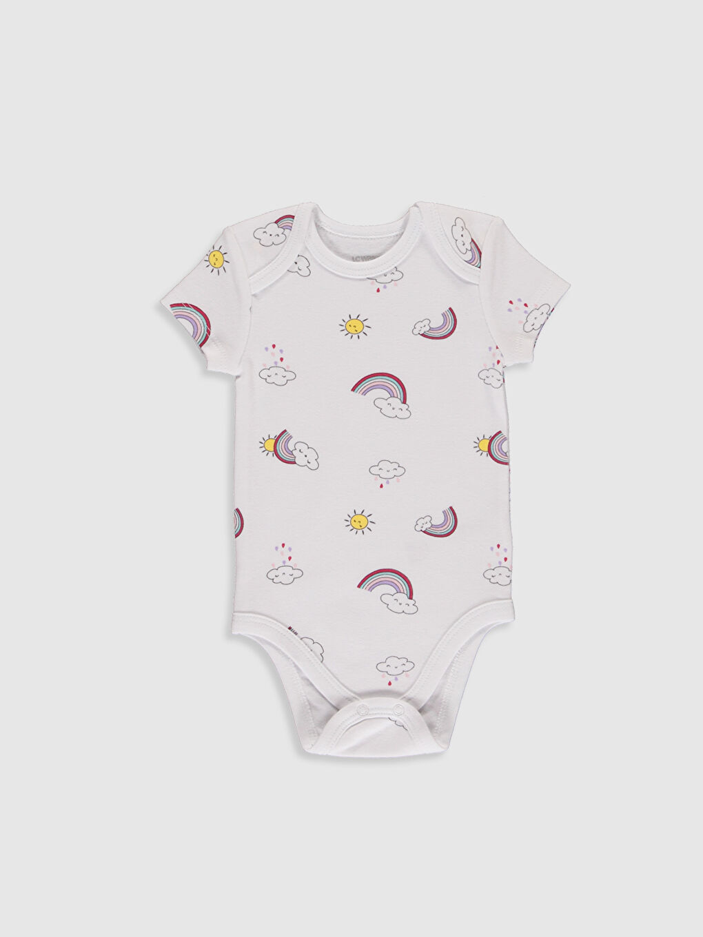 Beyaz Bisiklet Yaka Kısa Kollu Kız Bebek Çıtçıtlı Bodysuit-3