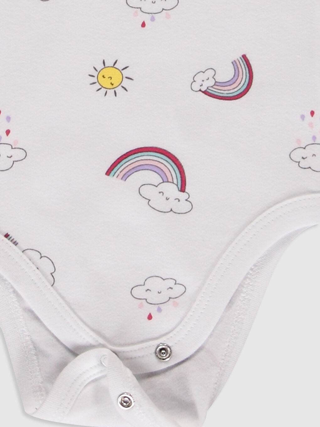 Beyaz Bisiklet Yaka Kısa Kollu Kız Bebek Çıtçıtlı Bodysuit-5