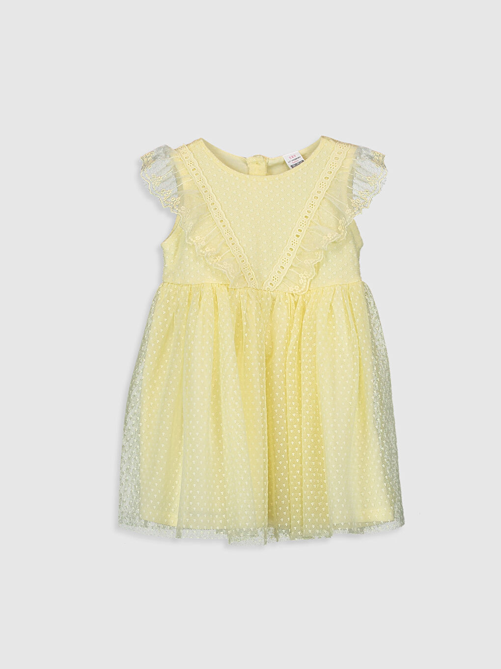 Sarı Bisiklet Yaka Tül Detaylı Kız Bebek Elbise-1