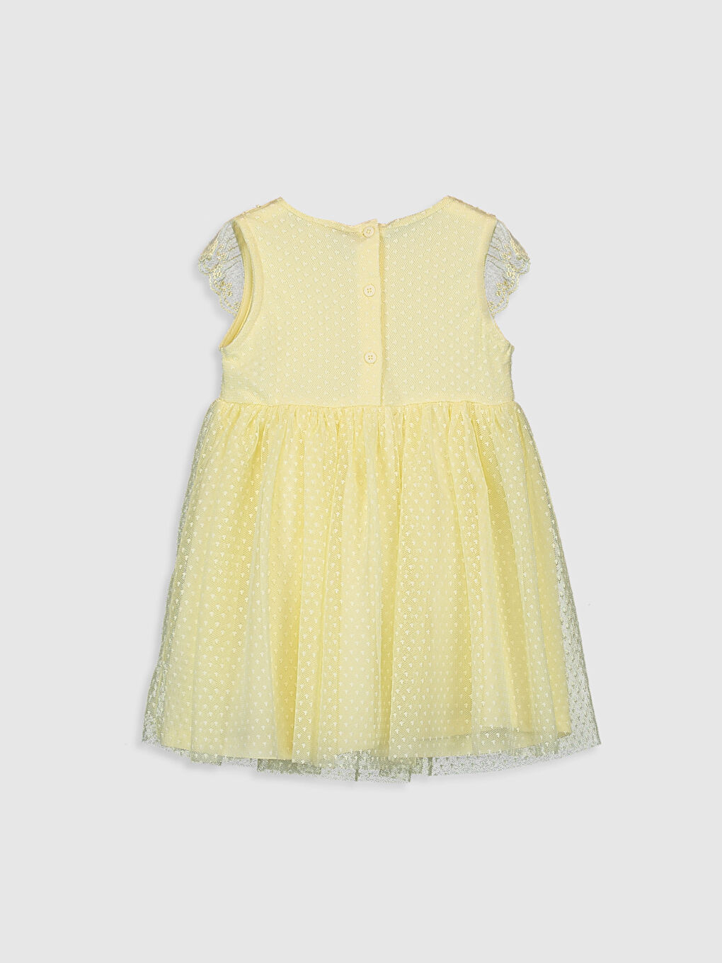 Sarı Bisiklet Yaka Tül Detaylı Kız Bebek Elbise-2