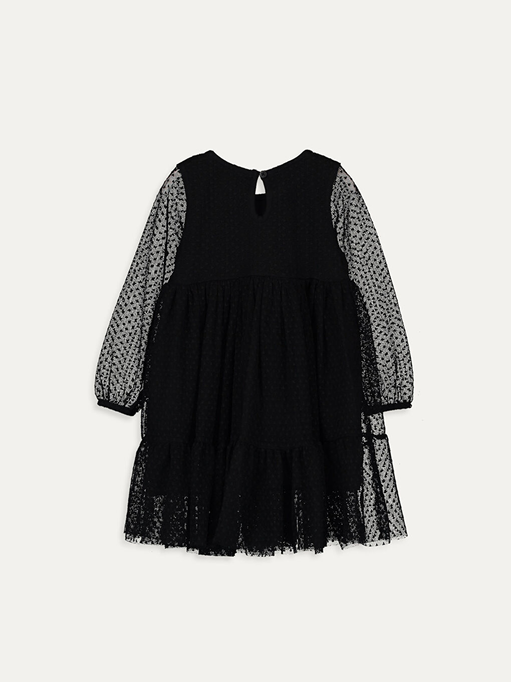 Siyah Bisiklet Yaka Tül Detaylı Kız Bebek Elbise-1