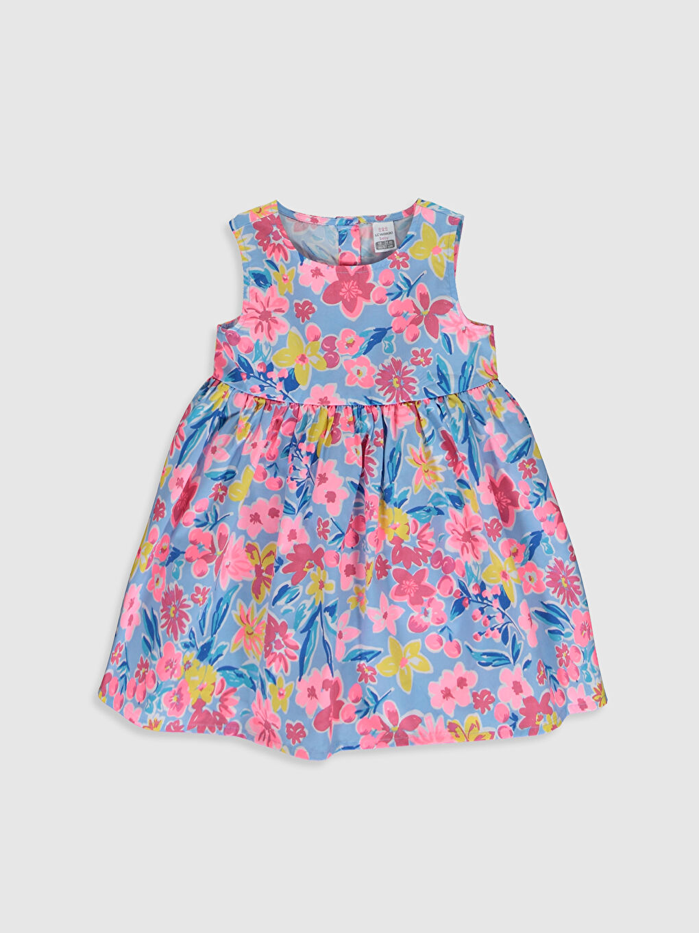 Mavi Kız Bebek Baskılı Poplin Elbise