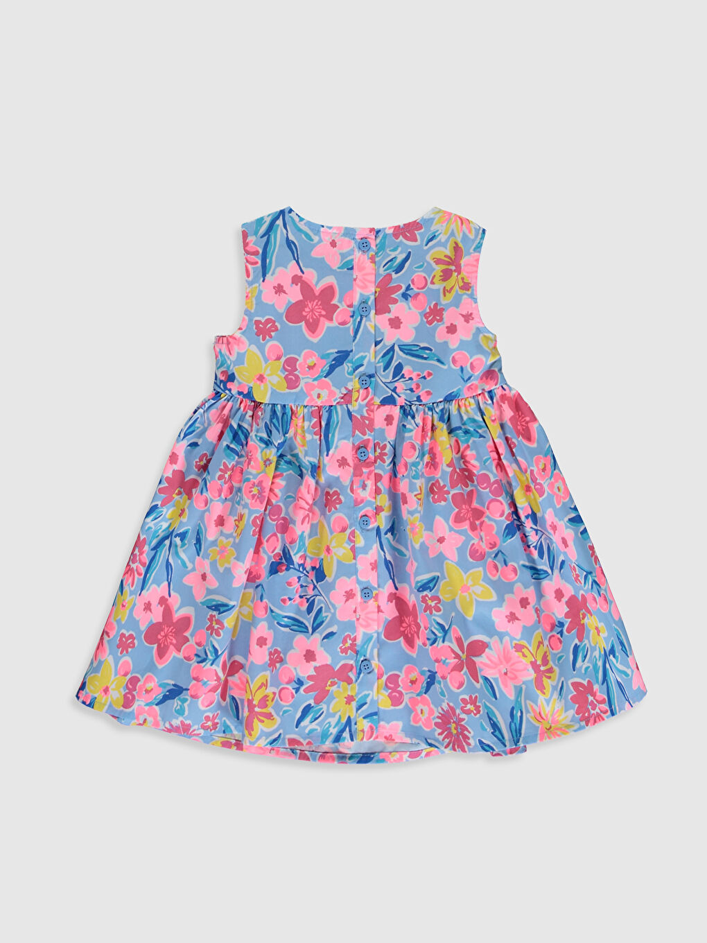Mavi Kız Bebek Baskılı Poplin Elbise-1