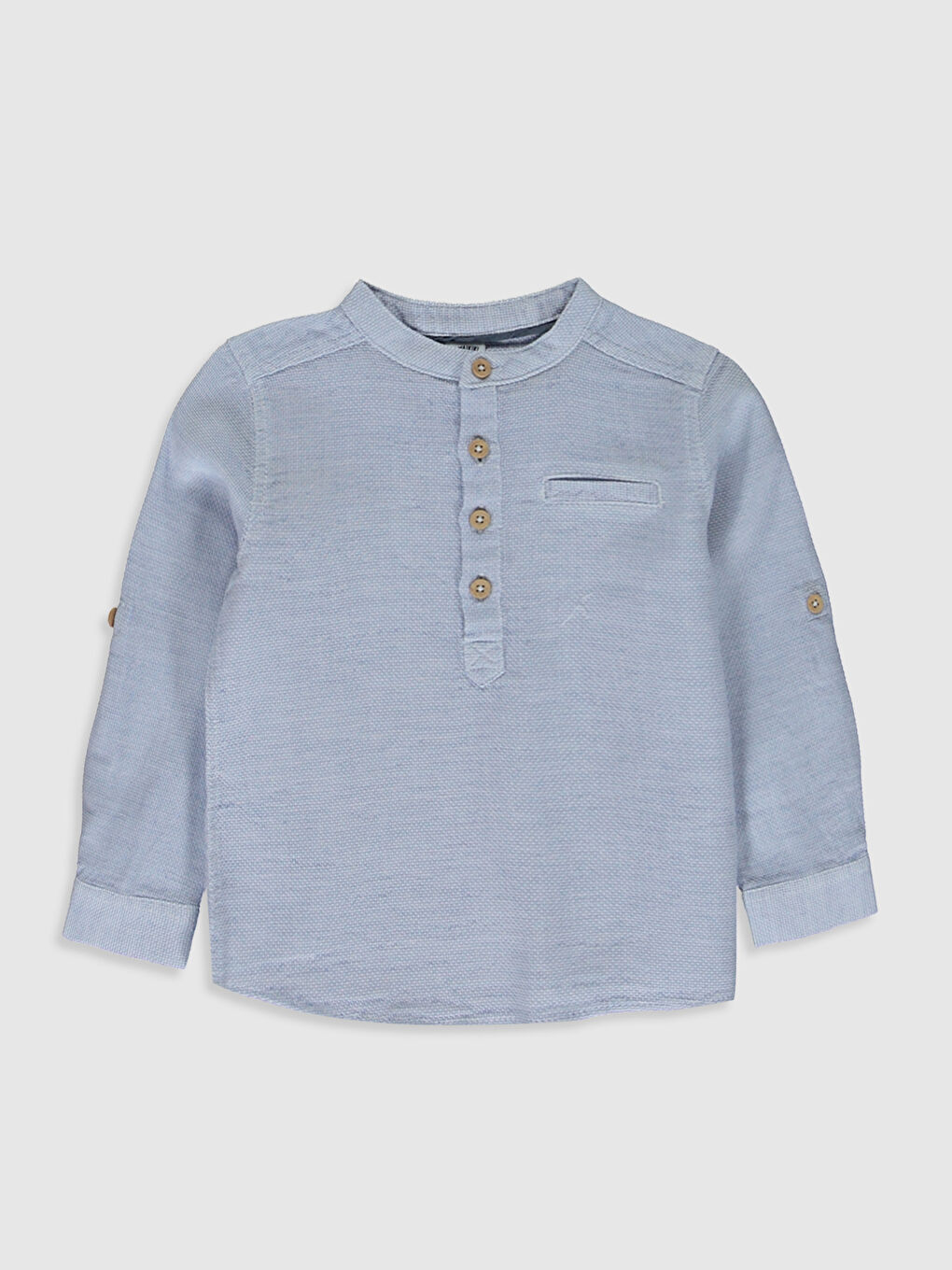 Mavi Hakim Yaka Uzun Kollu Erkek Bebek Gömlek